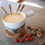 biały zestaw do fondue z dębową podstawą  o pojemn