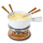 biały zestaw do fondue z dębową podstawą  o pojemn